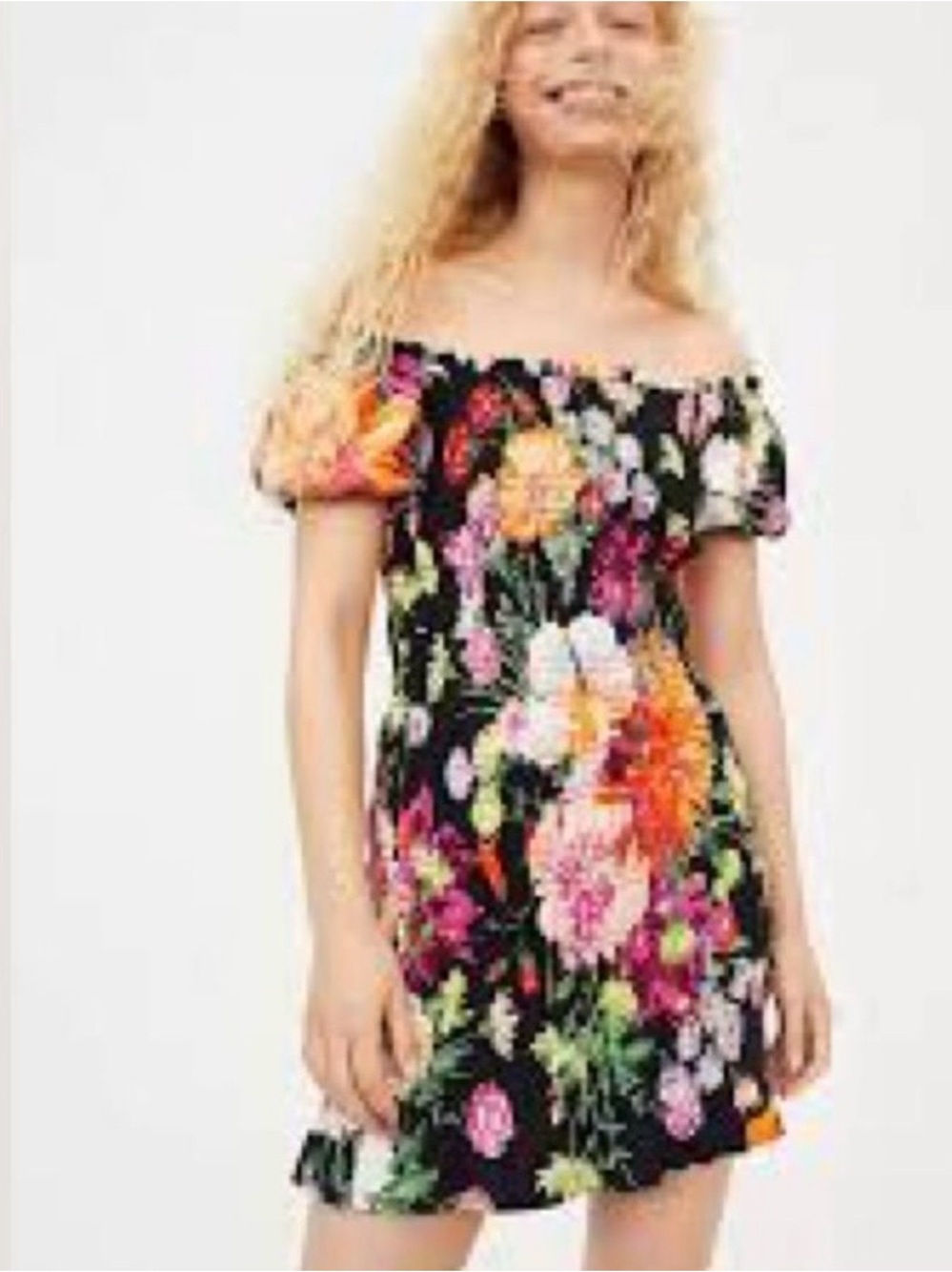 H&M Smocked Off The Shoulder Floral Dress - Small